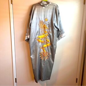 100% silk  Silver Dragon Kimono Reversible Med Robe Wrap housecoat